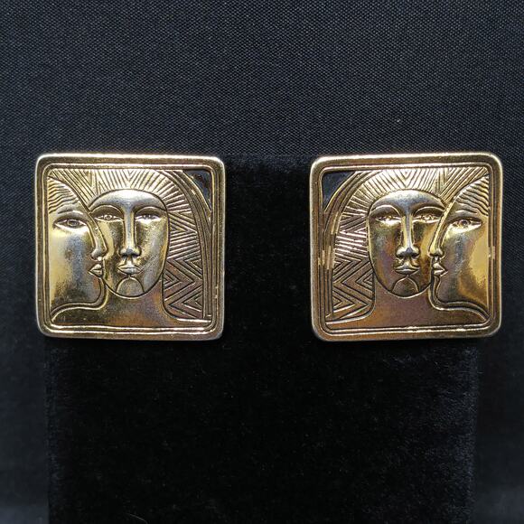 Laurel Burch Ancient Ancestors Post Earrings, Gold Plated, 1980s Vintage Jewelry - Picture 2 of 10